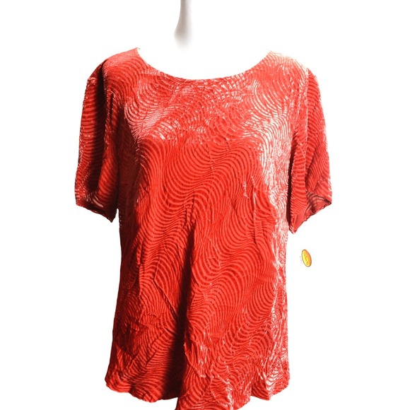 Talbots Tops - Talbots Women's Red Textured Velvet Short Sleeve Top 16W Scoop Neck eveningwear‎